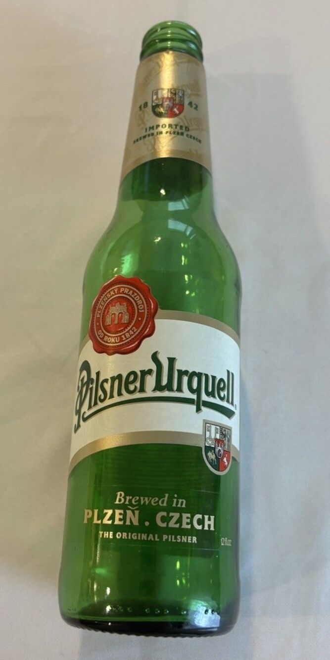 Pilsner Urquell Beer Bottle Product of Czech Republic 12oz, Green Glass